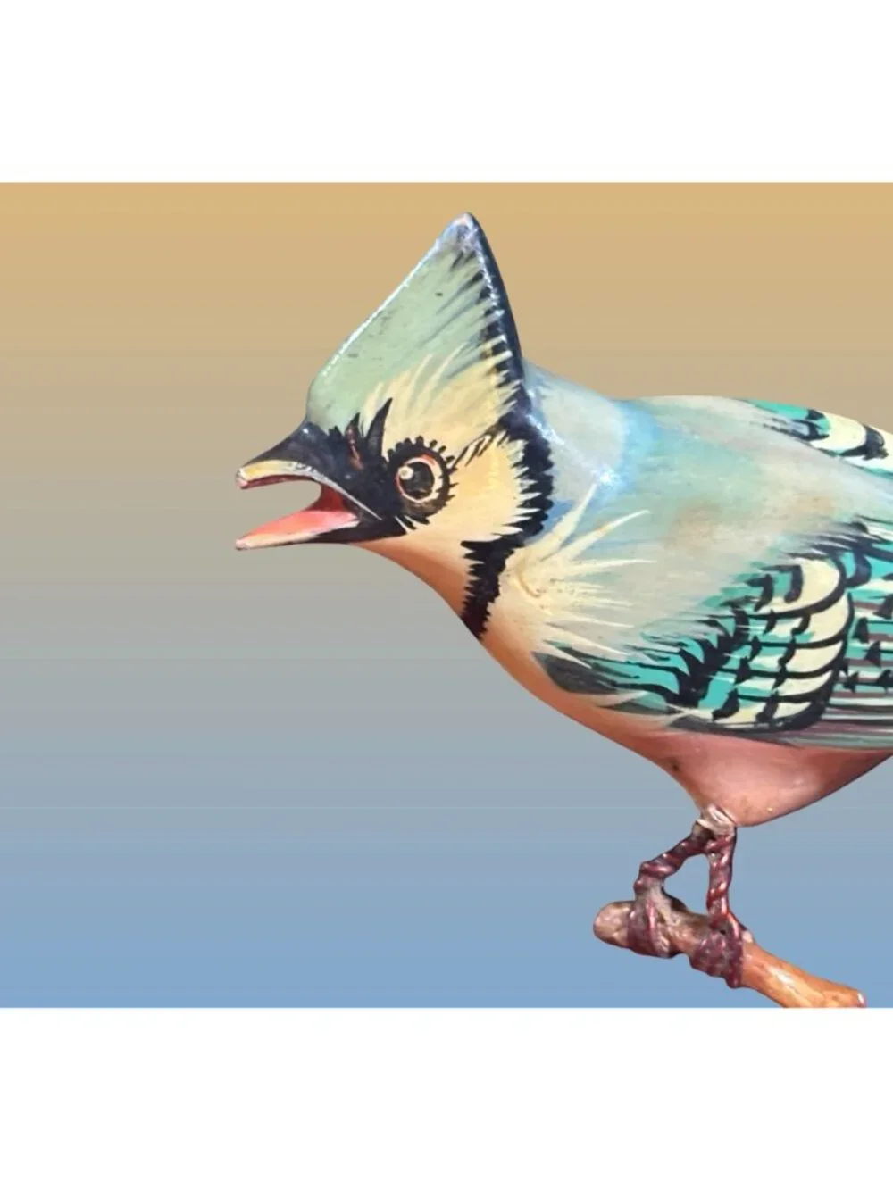 Takahashi Style Hand Painted Wood Blue Jay Bird Brooch Figural Pin Vintage Gift